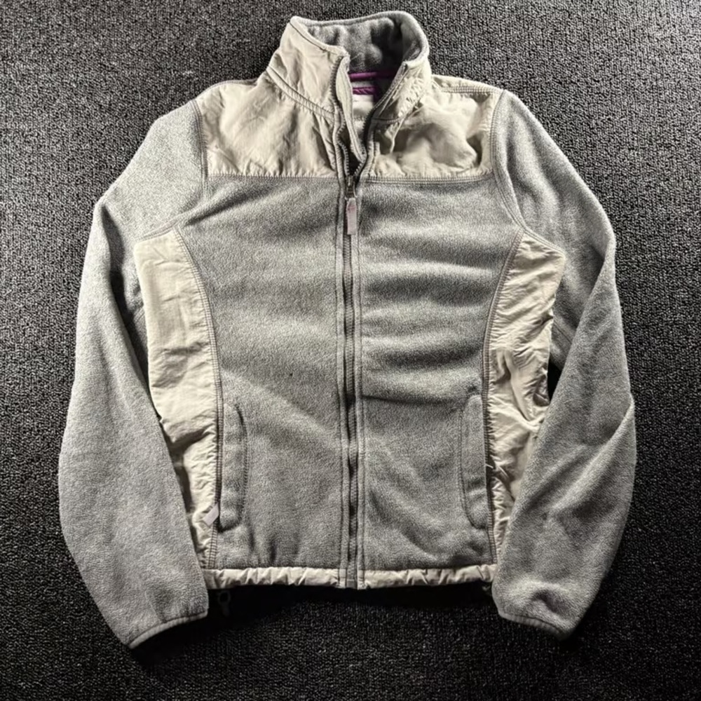 Vintage Aeropostale Womens Small Petite Grey Full Zip Fleece Jacket Nylon Trim